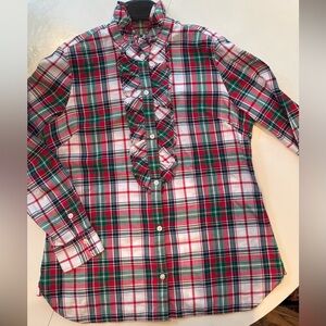 Vineyard Vines holiday plaid flannel shirt w/ruffle collar. Like new, size 12.